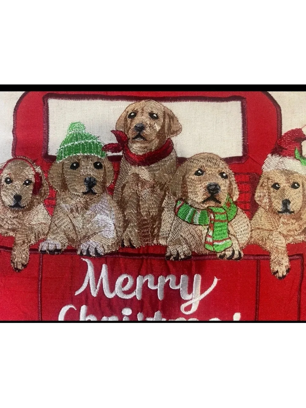 Pier 1 Imports Merry Christmas Puppy Dog Red Truck Accent Pillow DEC25
